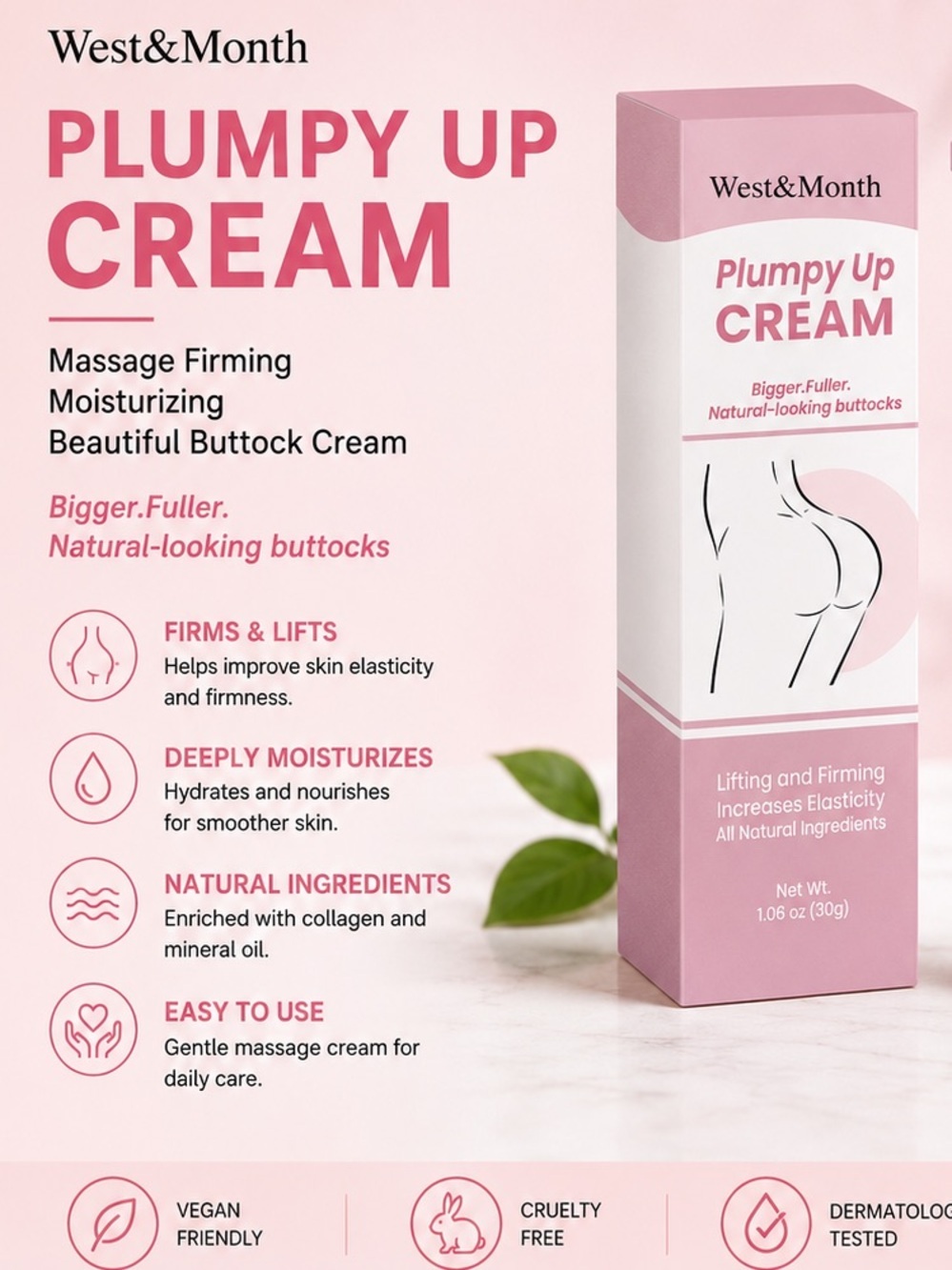 West&month Plumpy Up Cream - Pink Buttock Firming Moisturizer